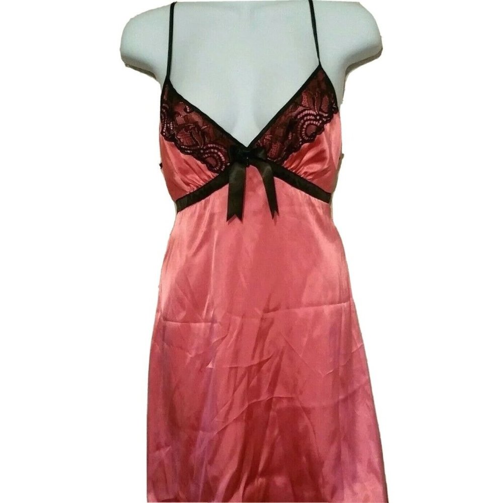 New Directions Womens Chemise Nightdress Coral Black Lace Bodice Intimates Sexy